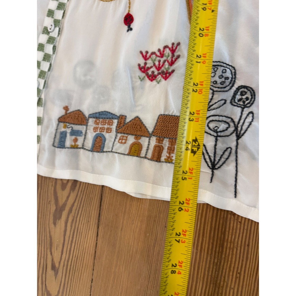 Biya by Johnny Was Cartagena Silk Embroidered Folk Art Blouse White B19222-E XS - Picture 7 of 7